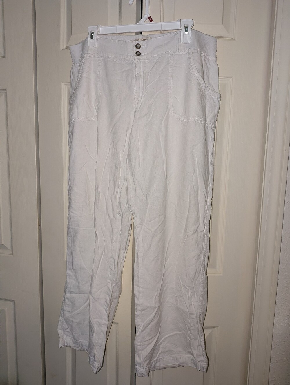 Wide-Leg White Linen-Blend Pants for Women